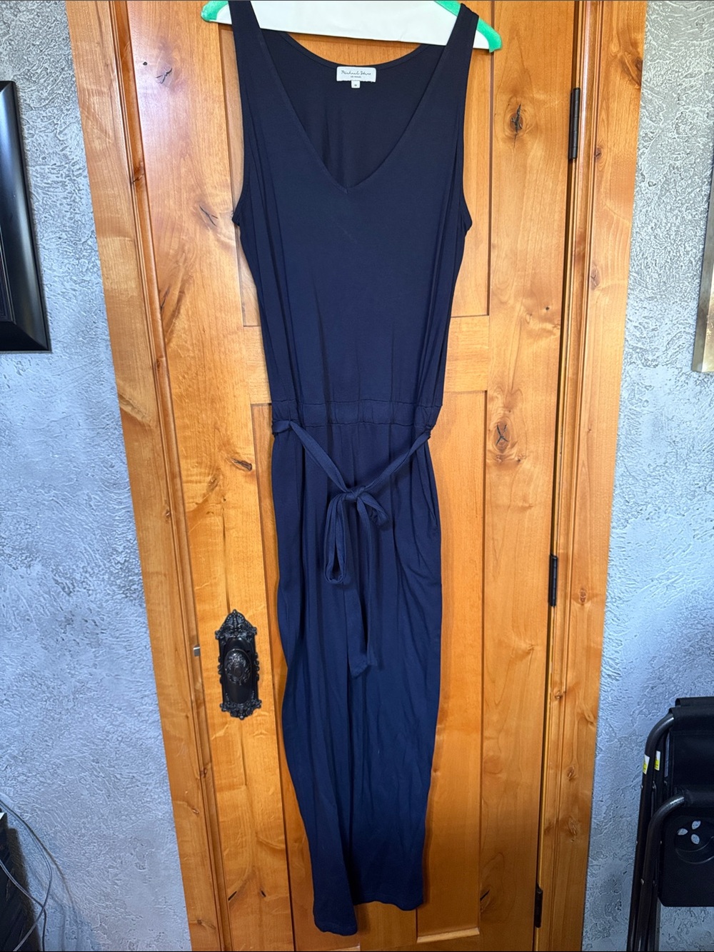 Michael Stars Navy Sleeveless V-Neck Maxi Jumpsuit/Romper with Tie Waist